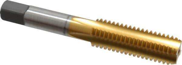 Cleveland - 9/16-12 UNC 4 Flute TiN Finish High Speed Steel Straight Flute Standard Hand Tap - Bottoming, Right Hand Thread, 3-19/32" OAL, 1-21/32" Thread Length, H3 Limit, Oversize - Exact Industrial Supply