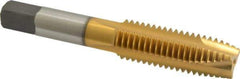 Cleveland - 5/8-11 UNC, 3 Flute, TiN Finish, High Speed Steel Spiral Point Tap - Plug Chamfer, Right Hand Thread, 3-13/16" OAL, 1.09" Thread Length, 3B Class of Fit, Series 1011TN - Exact Industrial Supply