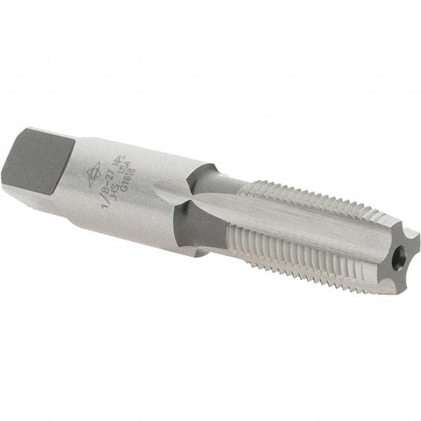 Cle-Line - 1/8-27 NPSC Thread, 4 Flute Standard Pipe Tap - 2-1/8" OAL, 3/4" Thread Length, 7/16" Shank Diam, Bright Finish, High Speed Steel - Exact Industrial Supply