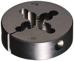 Cle-Line - 3/8-16 UNC Thread, 1-1/2" Outside Diam Carbon Steel Round Die - 2" Thick, Right Hand Thread, Adjustable - Exact Industrial Supply