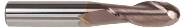 SGS - 25/64" Diam, 1" LOC, 2 Flute Solid Carbide Ball End Mill - TiCN Finish, Single End, 2-3/4" OAL, 7/16" Shank Diam, Spiral Flute - USA Tool & Supply