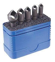 Countersink Set: 5 Pc, 17/64 to 9/16″ Head Dia, 1 Flute, 82 ° Included Angle 1/4 to 1/4″ Shank Dia, 1-1/2 to 1-7/8″ OAL, Bright (Polished) Finish, High Speed Steel