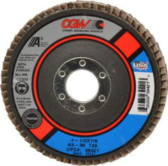 Camel Grinding Wheels - 36 Grit, 4-1/2" Disc Diam, 7/8" Center Hole, Type 29 Aluminum Oxide Flap Disc - 13,300 Max RPM, Polyester Backing, Arbor Attaching System, Coated - USA Tool & Supply