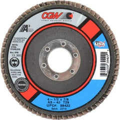 Camel Grinding Wheels - 40 Grit, 4-1/2" Disc Diam, 7/8" Center Hole, Type 29 Aluminum Oxide Flap Disc - 13,300 Max RPM, Polyester Backing, Arbor Attaching System, Coated - USA Tool & Supply