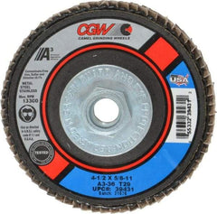 Camel Grinding Wheels - 36 Grit, 4-1/2" Disc Diam, 5/8-11 Center Hole, Type 29 Aluminum Oxide Flap Disc - 13,300 Max RPM, Polyester Backing, Arbor Attaching System, Coated - USA Tool & Supply