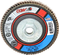 Camel Grinding Wheels - 60 Grit, 4-1/2" Disc Diam, 5/8-11 Center Hole, Type 29 Aluminum Oxide Flap Disc - 13,300 Max RPM, Polyester Backing, Arbor Attaching System, Coated - USA Tool & Supply