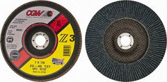 Camel Grinding Wheels - 40 Grit, 7" Disc Diam, 7/8" Center Hole, Type 27 Zirconia Alumina Flap Disc - 8,600 Max RPM, Poly Cotton Backing, Arbor Attaching System, Coated - USA Tool & Supply