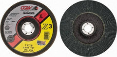 Camel Grinding Wheels - 60 Grit, 7" Disc Diam, 7/8" Center Hole, Type 27 Zirconia Alumina Flap Disc - 8,600 Max RPM, Poly Cotton Backing, Arbor Attaching System, Coated - USA Tool & Supply
