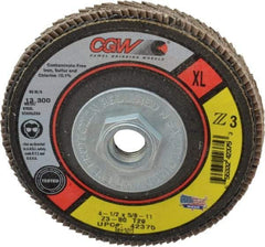 Camel Grinding Wheels - 80 Grit, 4-1/2" Disc Diam, 5/8-11 Center Hole, Type 29 Zirconia Alumina Flap Disc - 13,300 Max RPM, Poly Cotton Backing, Arbor Attaching System, Coated - USA Tool & Supply