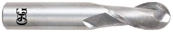 OSG - 5/16" Diam, 13/16" LOC, 2 Flute Solid Carbide Ball End Mill - TiAlN Finish, Single End, 2-1/2" OAL, 5/16" Shank Diam, Spiral Flute - USA Tool & Supply
