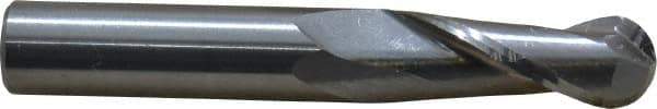 OSG - 3/8" Diam, 1" LOC, 2 Flute Solid Carbide Ball End Mill - Uncoated, Single End, 2-1/2" OAL, 3/8" Shank Diam, Spiral Flute - USA Tool & Supply