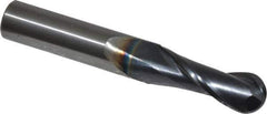OSG - 3/8" Diam, 1" LOC, 2 Flute Solid Carbide Ball End Mill - TiAlN Finish, Single End, 2-1/2" OAL, 3/8" Shank Diam, Spiral Flute - USA Tool & Supply