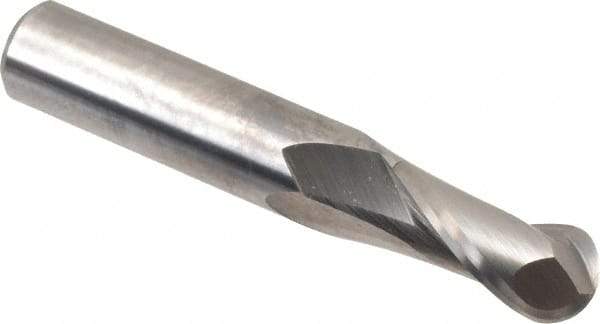 OSG - 31/64" Diam, 1" LOC, 2 Flute Solid Carbide Ball End Mill - Uncoated, Single End, 3" OAL, 1/2" Shank Diam, Spiral Flute - USA Tool & Supply