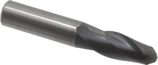 OSG - 1/2" Diam, 1" LOC, 2 Flute Solid Carbide Ball End Mill - TiAlN Finish, Single End, 3" OAL, 1/2" Shank Diam, Spiral Flute - USA Tool & Supply