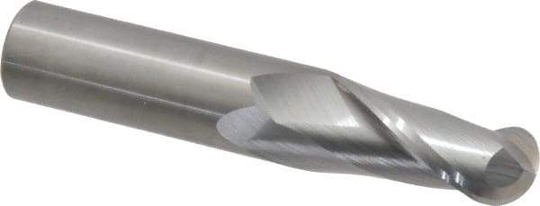 OSG - 3/4" Diam, 1-1/2" LOC, 2 Flute Solid Carbide Ball End Mill - Uncoated, Single End, 4" OAL, 3/4" Shank Diam, Spiral Flute - USA Tool & Supply