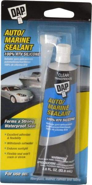 DAP - 2.8 oz Tube Clear RTV Silicone Joint Sealant - -40 to 400°F Operating Temp, 10 to 20 min Tack Free Dry Time, 24 hr Full Cure Time - USA Tool & Supply