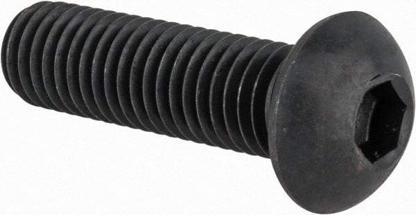 Made in USA - M10x1.50 Metric Coarse Hex Socket Drive, Button Screw - Alloy Steel, Black Oxide Finish, Fully Threaded, 35mm Length Under Head - USA Tool & Supply