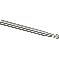 Made in USA - 1/8" Cut Diam, 1/4" Shank Diam, Ball Head Chipbreaker Cut Burr - Carbide, 3/32" LOC, 2" OAL - USA Tool & Supply