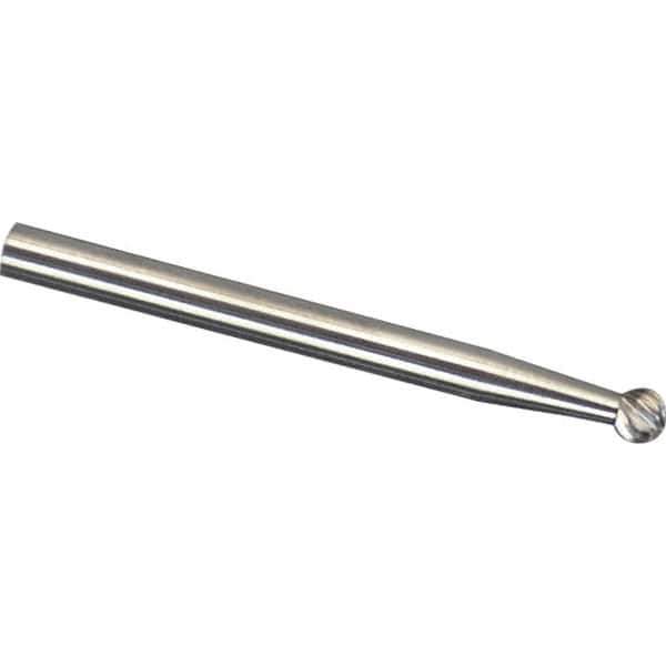 Made in USA - 1/8" Cut Diam, 1/4" Shank Diam, Ball Head Chipbreaker Cut Burr - Carbide, 3/32" LOC, 2" OAL - USA Tool & Supply