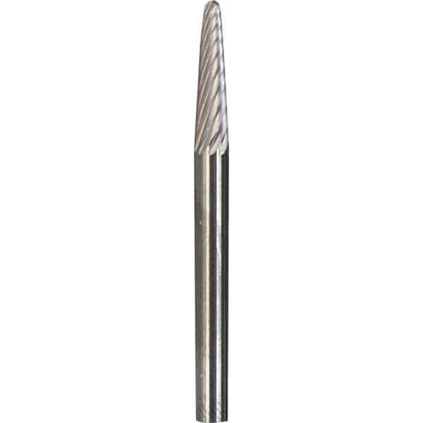 Made in USA - 3mm Cut Diam, 0.1181" Shank Diam, Cone Head Single Cut Burr - Carbide, 12.7mm LOC, 38mm OAL - USA Tool & Supply