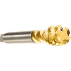 Emuge - M33x3.50 Metric 5 Flute 6H Modified Bottoming Spiral Flute Tap - Cobalt, TiN Finish, 180mm OAL, Right Hand Flute, Right Hand Thread, Series Enorm - Exact Industrial Supply