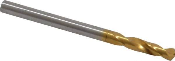 Guhring - #27 130° Parabolic Flute Cobalt Screw Machine Drill Bit - TiN Finish, Right Hand Cut, 20mm Flute Length, 52mm OAL, Standard Point, Straight Shank - USA Tool & Supply