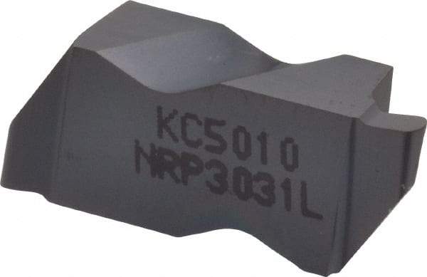 Kennametal - 3031NRP Grade KC5010, 1.58mm Cutting Width Carbide Grooving Insert - 2.39mm Max Depth of Cut, Left Hand, 0.79mm Corner Radius, TiAlN Finish - USA Tool & Supply