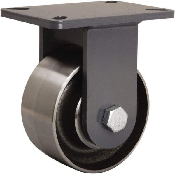 Hamilton - 6" Diam x 3" Wide x 8" OAH Top Plate Mount Rigid Caster - Forged Steel, 3,500 Lb Capacity, Tapered Roller Bearing, 5-1/4 x 7-1/4" Plate - USA Tool & Supply
