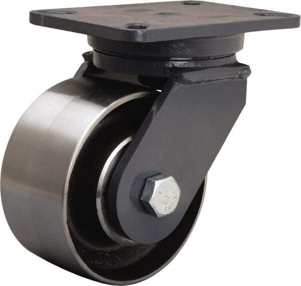 Hamilton - 6" Diam x 3" Wide x 8" OAH Top Plate Mount Swivel Caster - Forged Steel, 3,500 Lb Capacity, Precision Ball Bearing, 5-1/4 x 7-1/4" Plate - USA Tool & Supply