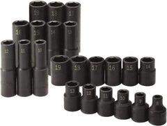 SK - 22 Piece 1/2" Drive Standard Deep Impact Socket Set - 6 Points, 8 to 19mm, Metric Measurement Standard - USA Tool & Supply