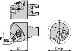 Kennametal - Insert Style LT 16NL, 30mm Head Length, Left Hand Cut, Internal Modular Threading Cutting Unit Head - System Size KM3225, 22mm Center to Cutting Edge, Series LT Threading - USA Tool & Supply