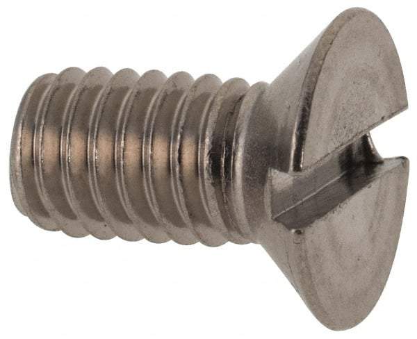 Value Collection - M6x1.00 Metric Coarse, 12mm OAL Slotted Drive Machine Screw - Flat Head, Grade 316 & A4 Stainless Steel, Uncoated, Without Washer - USA Tool & Supply