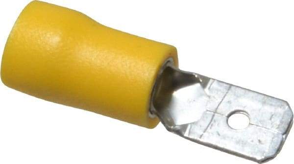 Ideal - 12 to 10 AWG, Vinyl, Fully Insulated, Male Wire Disconnect - 1/4 Inch Wide Tab, Yellow, cUL Listed, RoHS Compliant, UL Listed - USA Tool & Supply