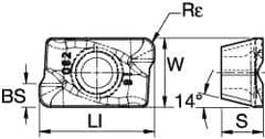 Kennametal - ADPT1622 GP Grade KCPK30 Carbide Milling Insert - TiN/TiCN/Al2O3 Finish, 0.1378" Thick, 0.8mm Corner Radius - USA Tool & Supply