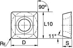 Kennametal - SPCH322 Grade KC725M Carbide Milling Insert - TiN/TiCN/TiN Finish, 0.1252" Thick, 0.3752" Inscribed Circle, 0.8mm Corner Radius - USA Tool & Supply