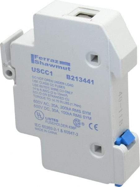 Ferraz Shawmut - 1 Pole, 600 VAC/VDC, 30 Amp, DIN Rail Mount Fuse Holder - Compatible with CC Class, 0.69 Inch Wide Fuse - USA Tool & Supply