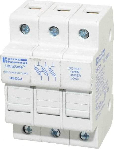 Ferraz Shawmut - 3 Pole, 600 VAC/VDC, 30 Amp, DIN Rail Mount Fuse Holder - Compatible with CC Class, 2.07 Inch Wide Fuse - USA Tool & Supply