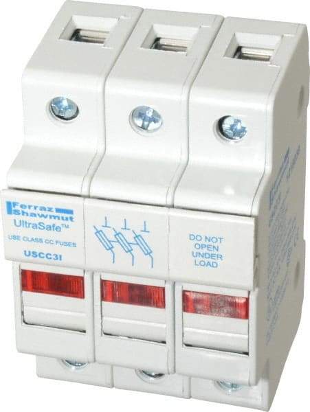 Ferraz Shawmut - 3 Pole, 600 VAC/VDC, 30 Amp, DIN Rail Mount Fuse Holder - Compatible with CC Class, 2.07 Inch Wide Fuse - USA Tool & Supply
