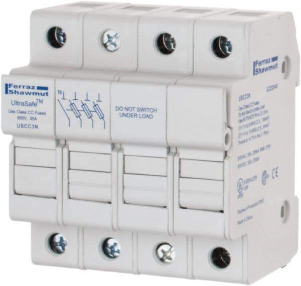 Ferraz Shawmut - 3 Pole, 600 VAC/VDC, 30 Amp, DIN Rail Mount Fuse Holder - Compatible with CC Class, 2.07 Inch Wide Fuse - USA Tool & Supply