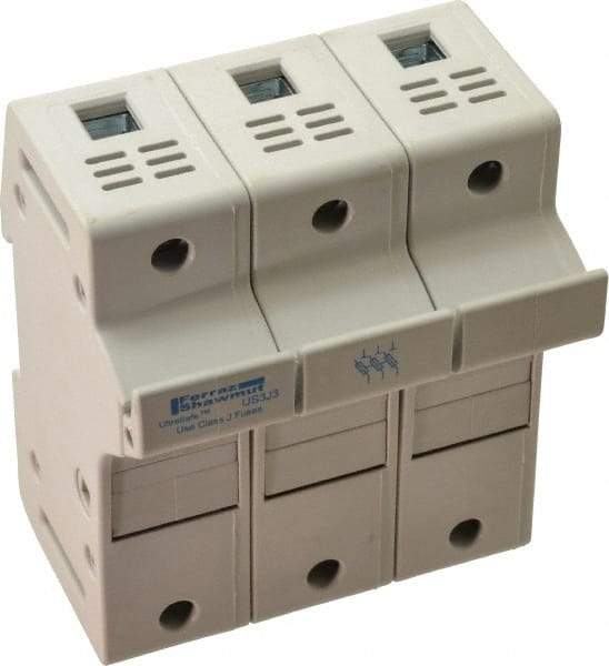 Ferraz Shawmut - 3 Pole, 600 VAC/VDC, 30 Amp, DIN Rail Mount Fuse Holder - Compatible with J Class, 58mm Long x 3.84 Inch Wide and 22mm Diameter Fuse - USA Tool & Supply