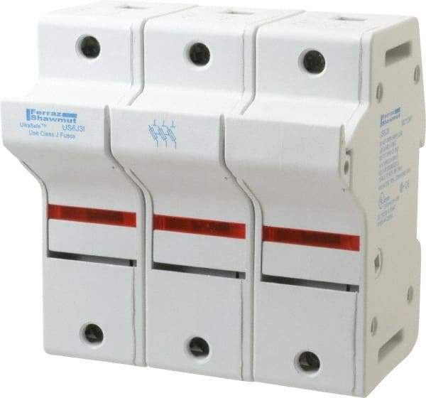 Ferraz Shawmut - 3 Pole, 600 VAC/VDC, 60 Amp, DIN Rail Mount Fuse Holder - Compatible with J Class, 58mm Long x 3.84 Inch Wide and 22mm Diameter Fuse - USA Tool & Supply