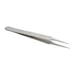 Value Collection - 4-3/4" OAL 2A-SS Precision Tweezers - Rounded Flat Tip with Tapered Edge - USA Tool & Supply