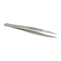 Value Collection - 4-3/4" OAL OOD-SS Precision Tweezers - Very Strong with Serrated Body, Heavy Tip - USA Tool & Supply