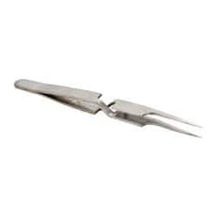 Value Collection - 4-3/4" OAL N5A Reverse Action Tweezers - Long Fine Offset Point - USA Tool & Supply