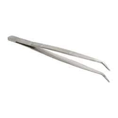 Value Collection - 6-1/4" OAL Stainless Steel Assembly Tweezers - Long Bent Point, Serrated Body/Tip - USA Tool & Supply