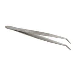 Value Collection - 4-11/32" OAL Stainless Steel Assembly Tweezers - Short Bent Point, Serrated Body/Edge - USA Tool & Supply