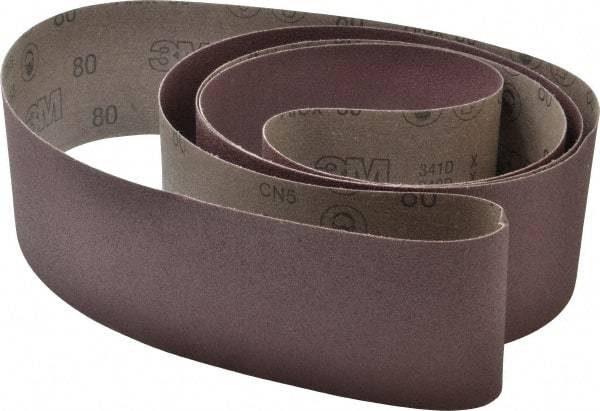 3M - 4" Wide x 132" OAL, 80 Grit, Aluminum Oxide Abrasive Belt - Aluminum Oxide, Medium, Coated, X Weighted Cloth Backing, Series 341D - USA Tool & Supply