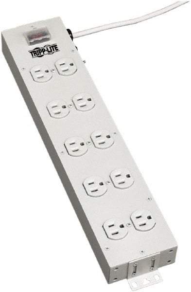 Tripp-Lite - 10 Outlets, 120 VAC15 Amps, 15' Cord, Power Outlet Strip - Keyhole, Tab Mount, 5-15 NEMA Configuration, 17-1/2" Strip - USA Tool & Supply