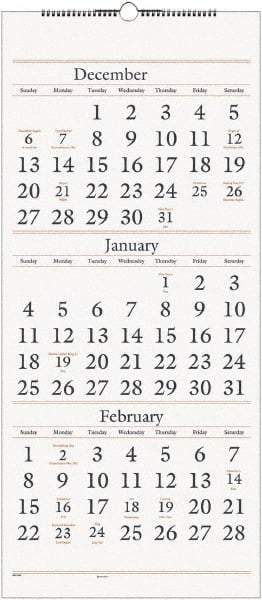 AT-A-GLANCE - 7 Sheet, 12 x 27", Wall Calendar - White - USA Tool & Supply