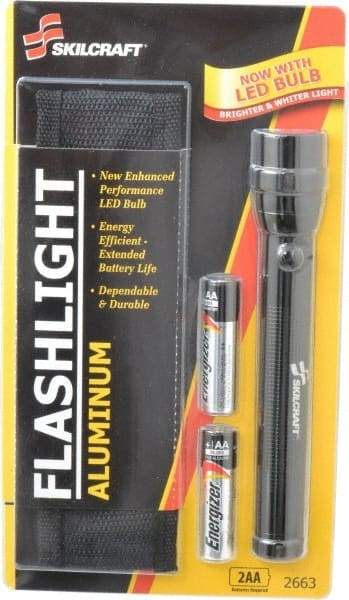 Ability One - Xenon Bulb, Industrial/Tactical Flashlight - Black Aluminum Body, 2 AA Batteries Included - USA Tool & Supply